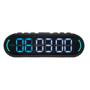 Digital workout timer with blue LED display on a white background